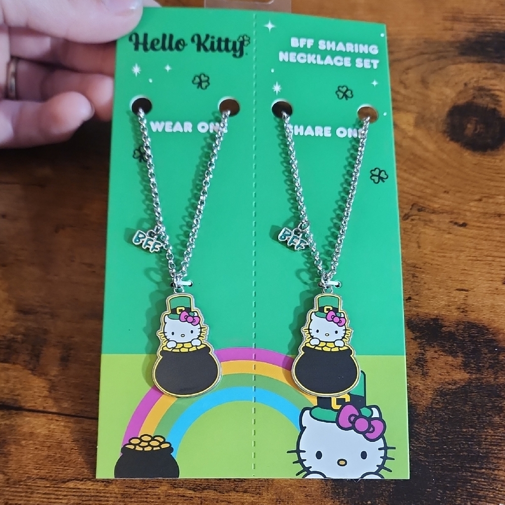 Hello Kitty Green and Gold BFF Sharing Necklace Set